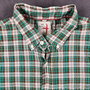 Relwen Shirt Mens Medium Green Brown Plaid Short Sleeve Button Up Cotton